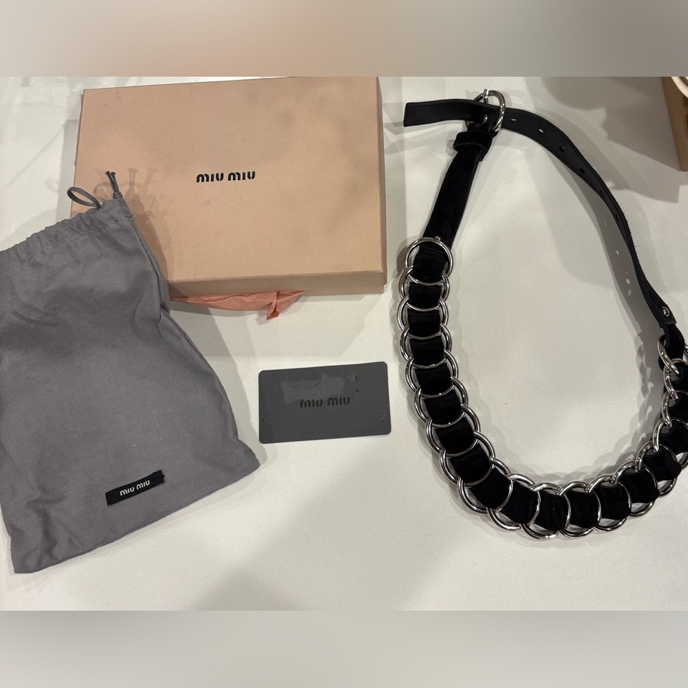 Miu Miu Black and Silver suede leather junky necklace alternative gothic chic